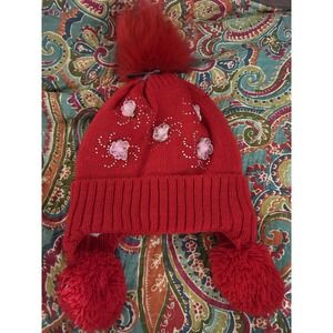 Red Knit Hat With‎ Flowers Children's New